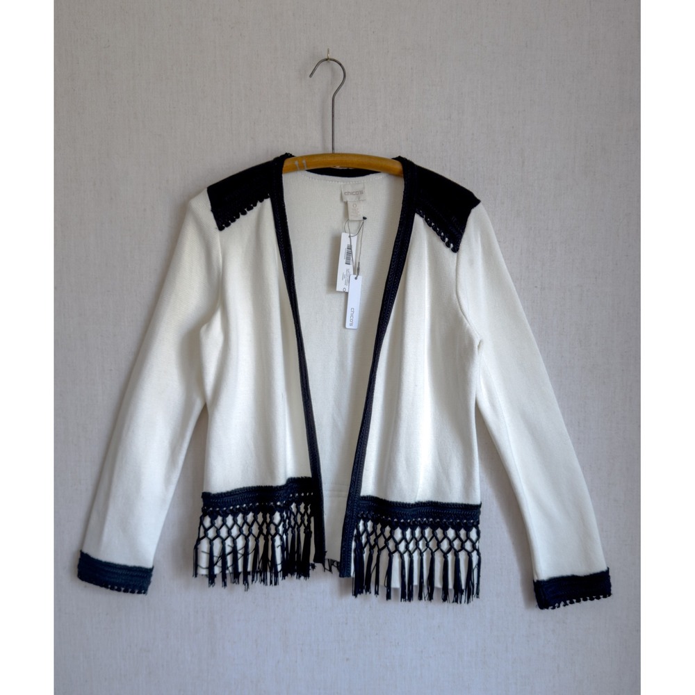 NWT Chico's cream black fringe cardigan sweater jacket size S
